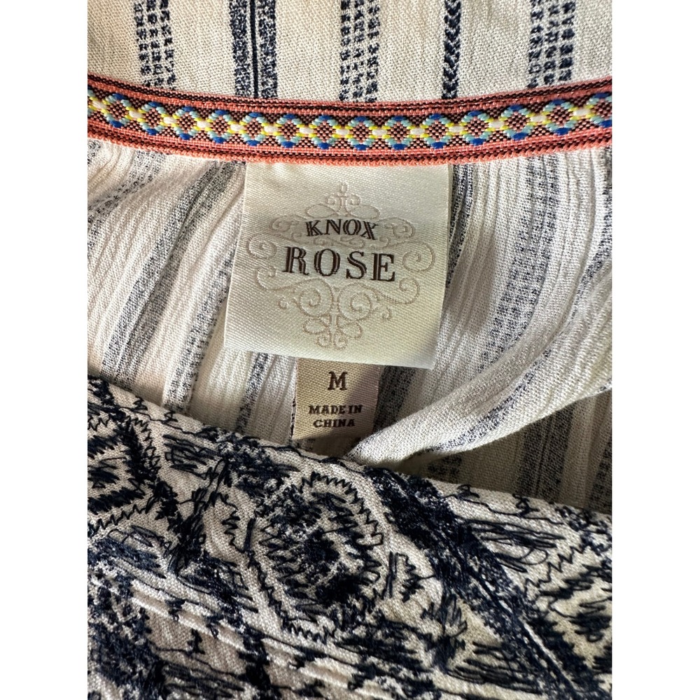 Knox Rose‎ Women's Striped Embroidered V Neck Tunic Top Bohemian Medium - Picture 5 of 9